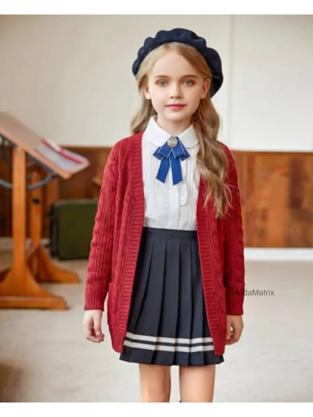 Girls Chunky Cable Knit Cardigan Long Sleeve Casual Cotton Sweater Coat